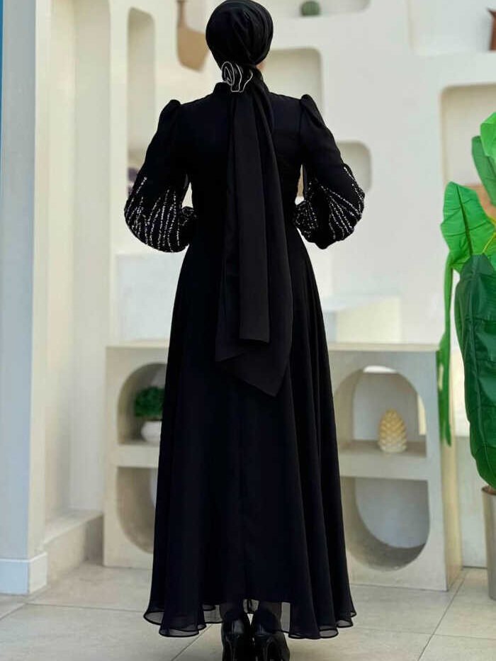 Alternative view of Stone Detailed Evening Dress 7022 Black