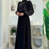 Stone Detailed Evening Dress 7022 Black - Image 3