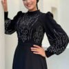 Stone Detailed Evening Dress 7022 Black - Image 4