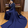 👗 Wedding Dress Tailor Near Me|Elegant Beaded Satin Evening Dress|7024 Evening Dress Navy Blue - Image 6