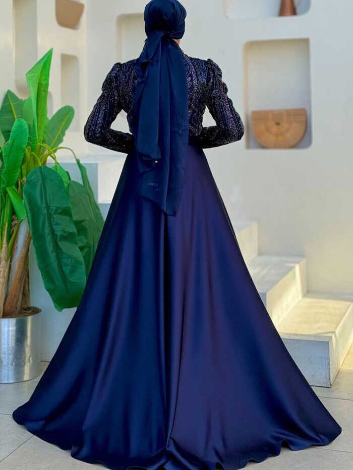 Alternative view of Islamic Wedding Dress|Satin Evening Gown|7025