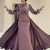 👗 Wedding Dress Sleeves |Beaded Satin Evening Dress with Trail|7044 26 Wedding Dress Sleeves
