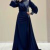 Stoned Tail Detail Evening Dress 7044 Black - Image 7