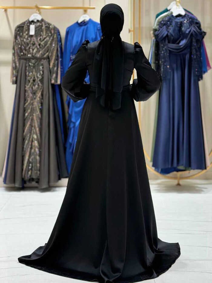 Alternative view of Stoned Tail Detail Evening Dress 7044 Black