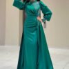 👗 Wedding Dress Sleeves |Beaded Satin Evening Dress with Trail|7044 - Image 9