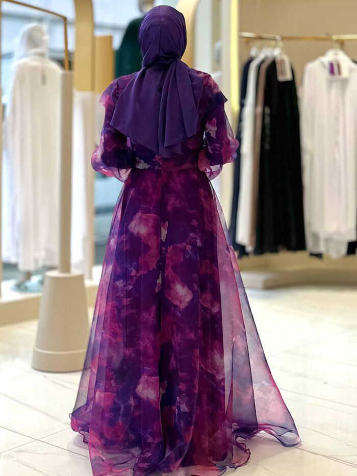 Alternative view of Self-Patterned Colorful Tulle Evening Dress 7047 Fuchsia