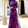 Self-Patterned Colorful Tulle Evening Dress 7047 Fuchsia - Image 3
