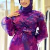 Self-Patterned Colorful Tulle Evening Dress 7047 Fuchsia - Image 4