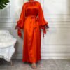Satin Dress With White Pearl Neck And Cuffs - Image 4