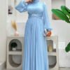 🌟 Turkish Abaya in Istanbul|Balloon Sleeve Pleated Evening Dress 7013 - Image 5