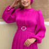 🌟 Turkish Abaya in Istanbul|Balloon Sleeve Pleated Evening Dress 7013 - Image 4
