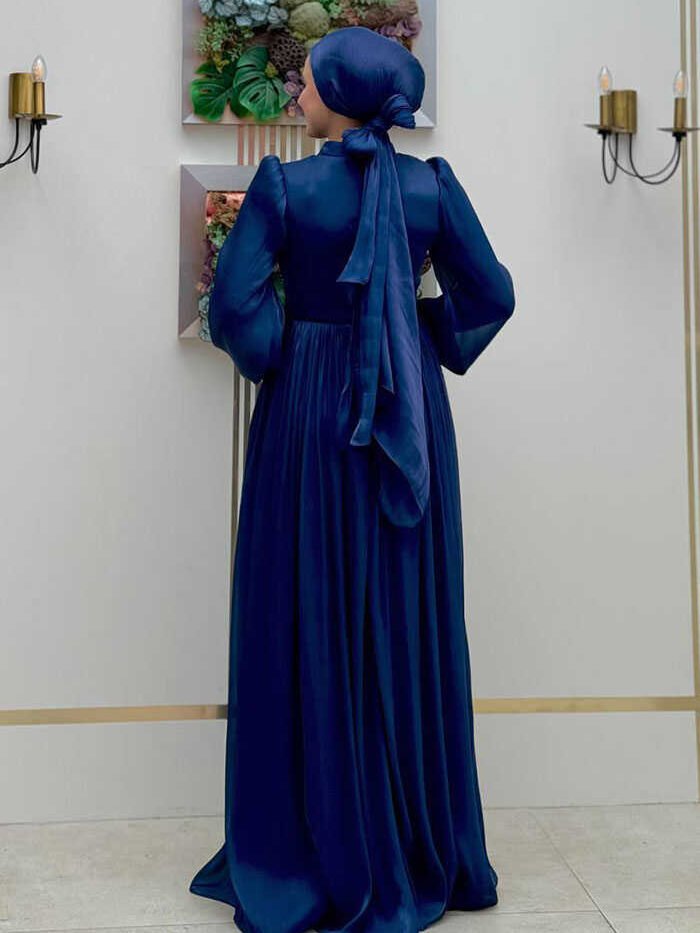 Alternative view of Abaya Dress Turkey|Elegant Balloon Sleeve Pleated Evening Dress|7013
