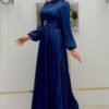 Abaya Dress Turkey|Elegant Balloon Sleeve Pleated Evening Dress|7013 - Image 3