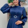 Abaya Dress Turkey|Elegant Balloon Sleeve Pleated Evening Dress|7013 - Image 4