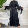 Satin Dress With White Pearl Neck And Cuffs - Image 6