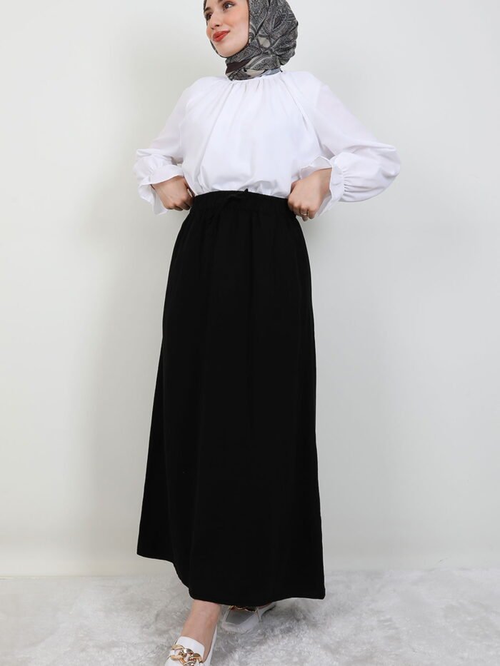Elastic Waist Pocket Skirt Black
