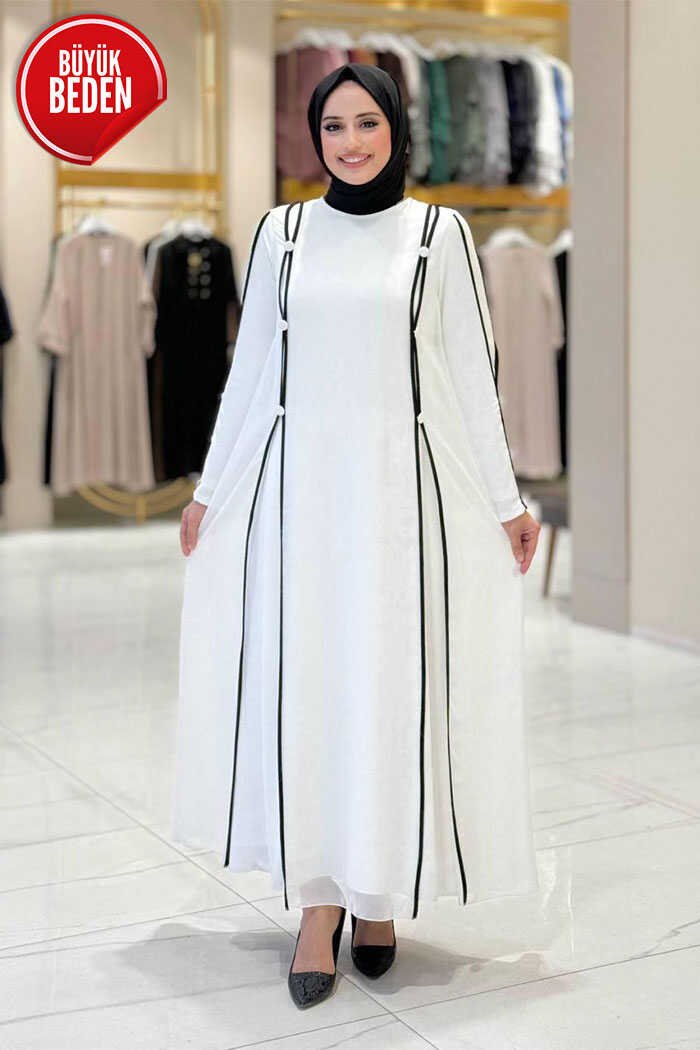 Tight Dress Maxi |Plus Size Button|3919 - 54 , Ecru