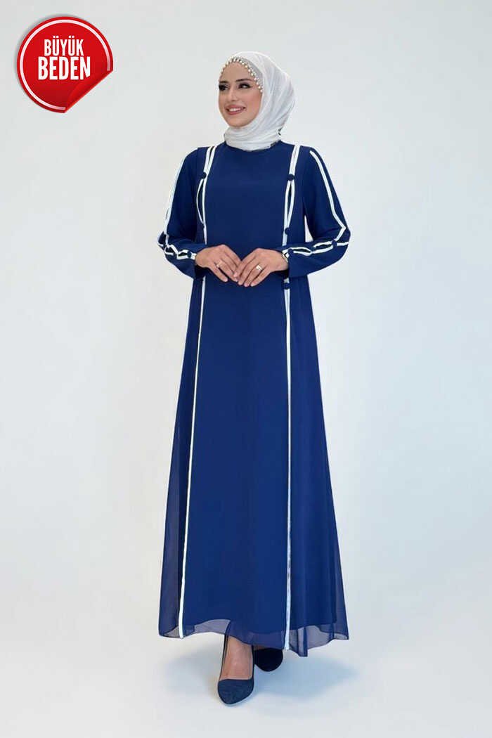 Tight Dress Maxi |Plus Size Button|3919 - 58 , Blue