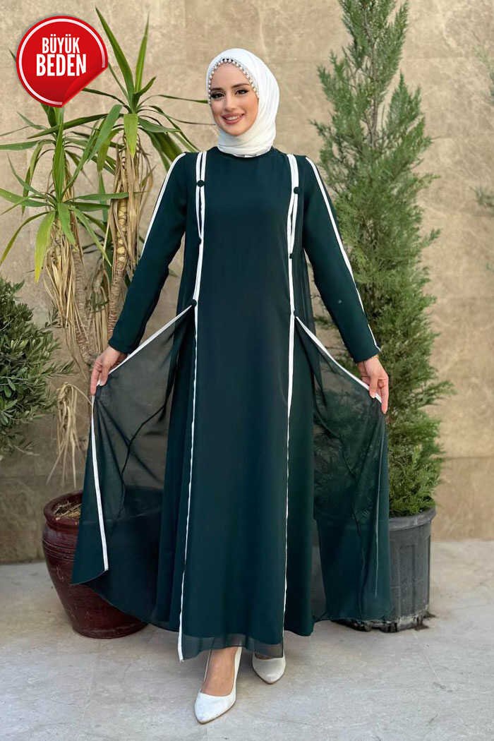 Tight Dress Maxi |Plus Size Button|3919 - 52 , Emerald