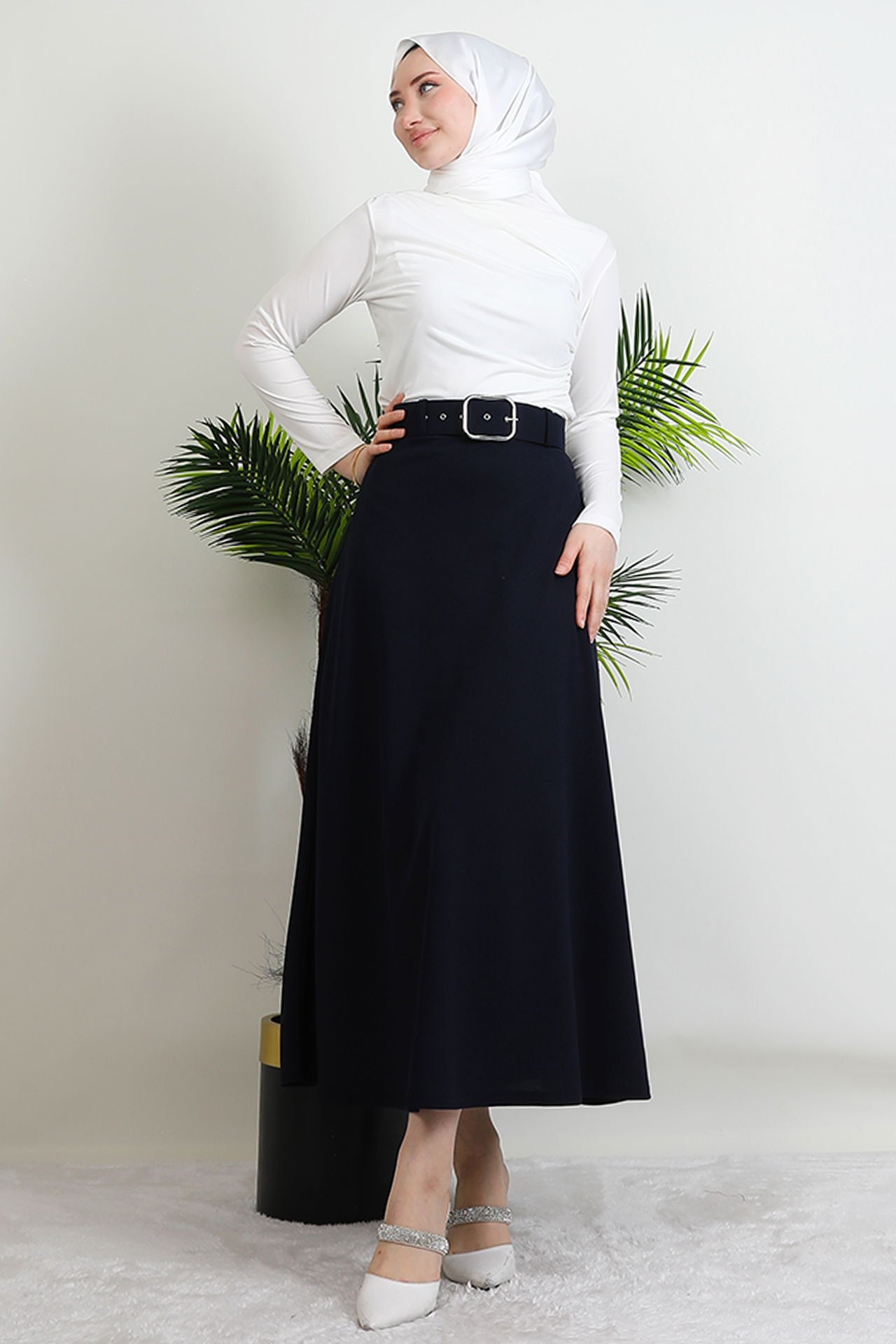 Belted Mevlana Skirt Black - 40 , Navy blue