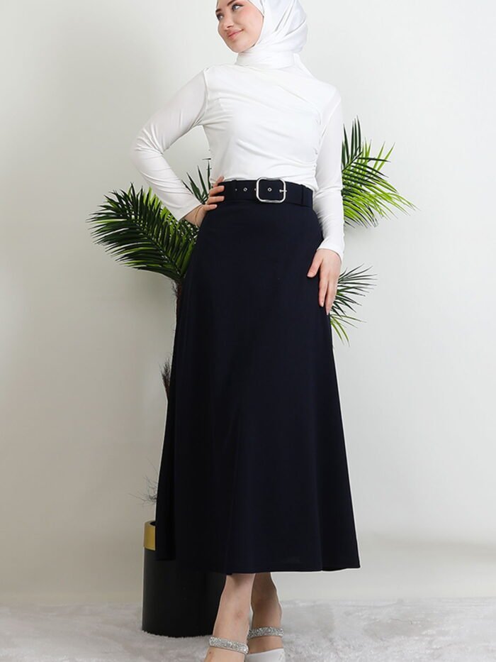 Belted Mevlana Skirt Navy Blue