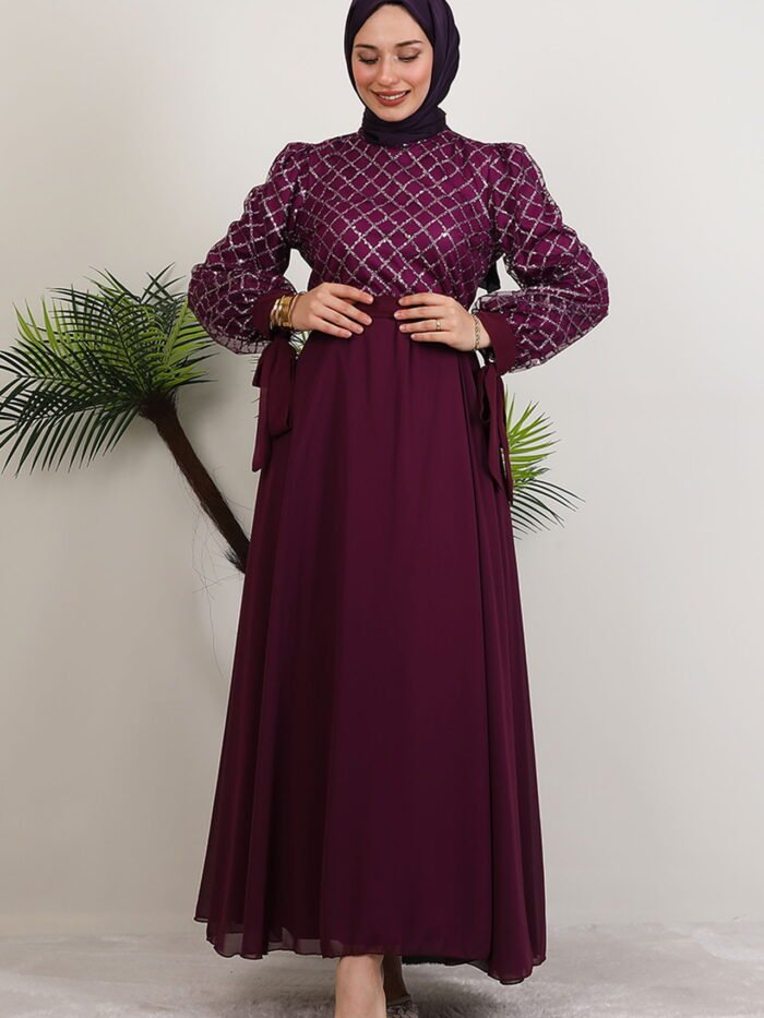 Alternative view of Red Dress|Chiffon & Embroidered Tulle Maxi