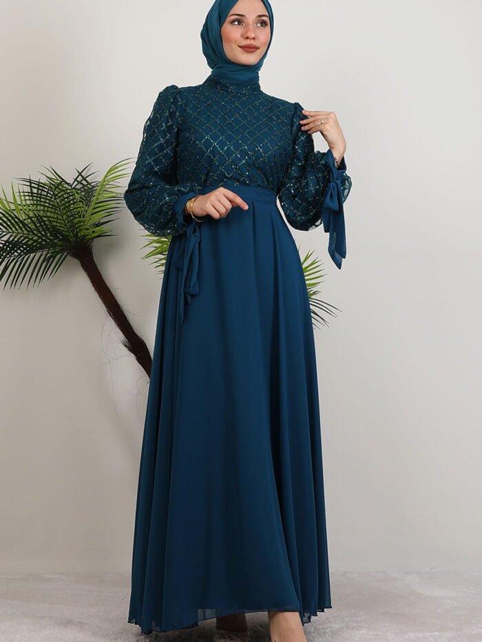 Leyal Tulle Detail Dress Petrol