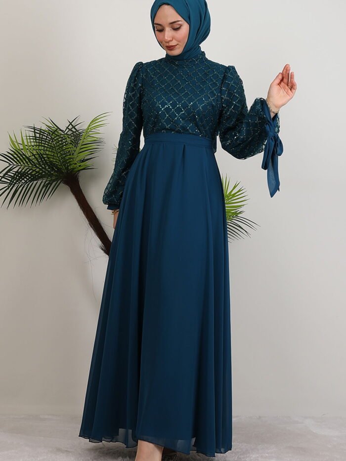 Alternative view of Leyal Tulle Detail Dress Petrol