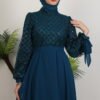 Leyal Tulle Detail Dress Petrol - Image 5