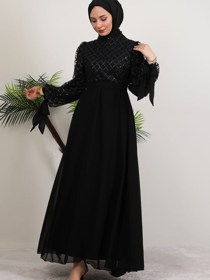 Alternative view of Dress Black|Chiffon|Tulle Embroidered Maxi