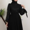 Dress Black|Chiffon|Tulle Embroidered Maxi - Image 5