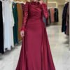 Sequin Satin Evening Dress 7064 Burgundy - Image 2