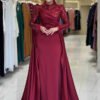 Sequin Satin Evening Dress 7064 Burgundy - Image 3