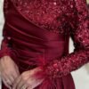 Sequin Satin Evening Dress 7064 Burgundy - Image 4