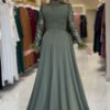 Sequin Satin Evening Dress 7064 Khaki - Image 2
