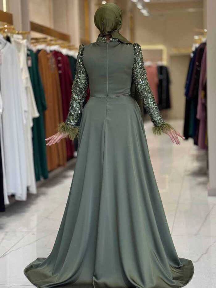 Alternative view of Sequin Satin Evening Dress 7064 Khaki