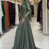 Sequin Satin Evening Dress 7064 Khaki - Image 3