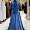 Sequin Satin Evening Dress 7064 Indigo - Image 2