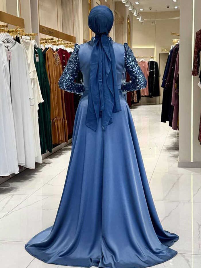 Alternative view of Sequin Satin Evening Dress 7064 Indigo