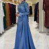 Sequin Satin Evening Dress 7064 Indigo - Image 3