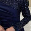 Sequin Satin Evening Dress 7064 Navy Blue - Image 4