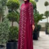 Stone Detailed Evening Dress 3915 Burgundy - Image 2