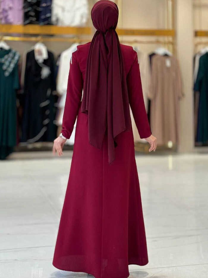 Alternative view of Stone Detailed Evening Dress 3916 Burgundy