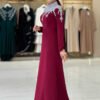 Stone Detailed Evening Dress 3916 Burgundy - Image 3