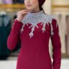 Stone Detailed Evening Dress 3916 Burgundy - Image 4