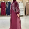 Stone Detailed Dress Abaya Suit 3943 Claret Red - Image 3