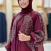 Stone Detailed Dress Abaya Suit 3943 Claret Red - Image 4