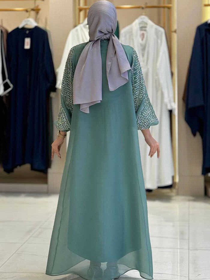 Alternative view of Stone Detailed Dress Abaya Suit 3943 Mint