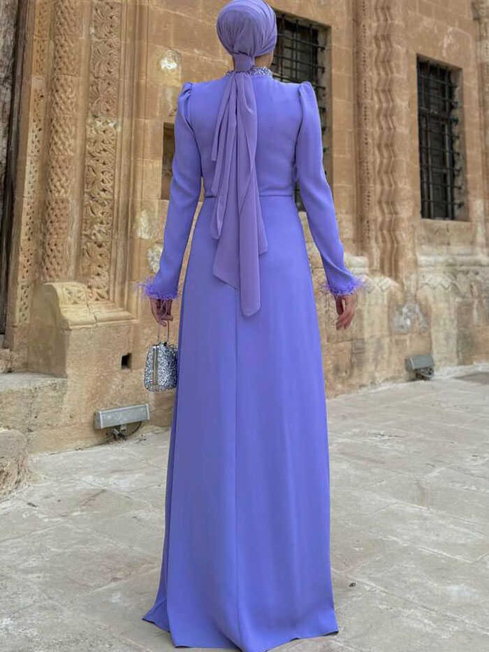 Alternative view of Islamic Wedding Dresses|Dress with Stone and Feather Accents|7021