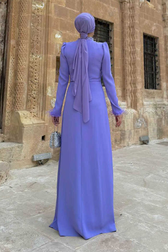 Islamic Wedding Dresses|Dress with Stone and Feather Accents|7021 2 Islamic Wedding Dresses|Dress with Stone and Feather Accents|7021 - Image 2
